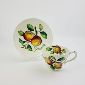 Vintage Spode Apple Teacup & Saucer Red & Green Fruit c1960s England Fall Decor